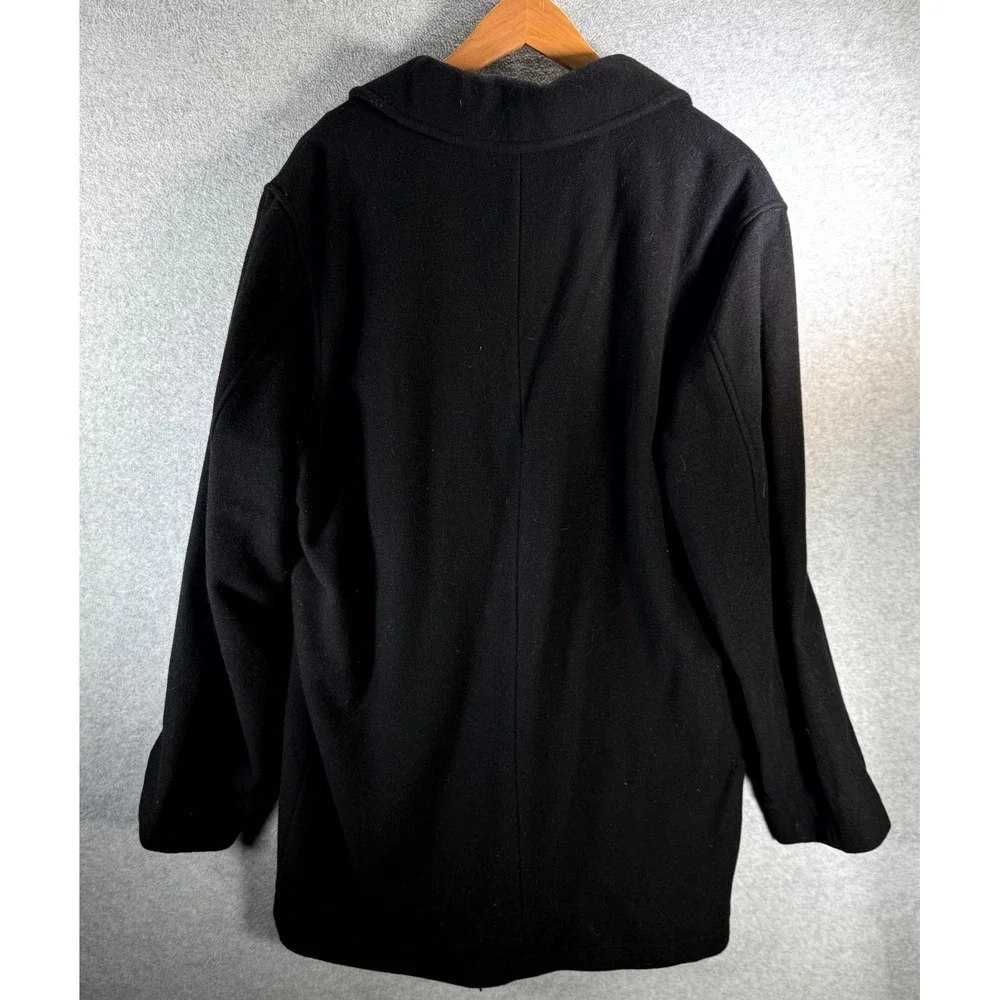 Eddie Bauer Peacoat Men's Large Tall LT Black Wool Double-Breasted Notch Lapel‎